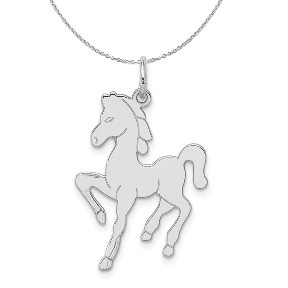 Sterling Silver Polished Prancing Horse Necklace - 16 inch